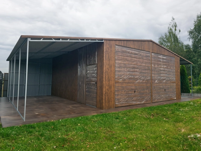 garaz-blaszany-dwustanowiskowy-z-wiatami-12x7,5m-orzech-1.jpg