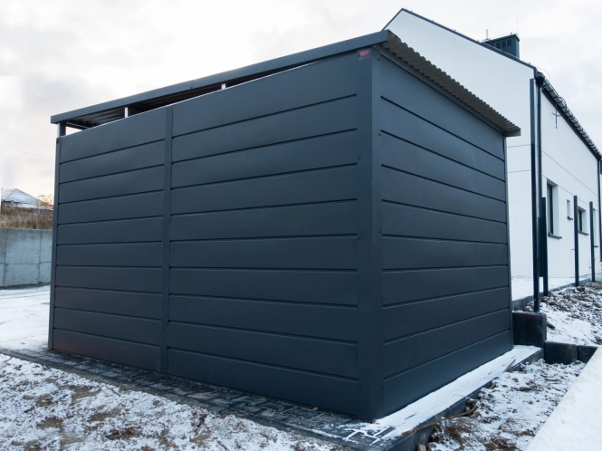 Wiata śmietnikowa - schowek 2,5x3,5m w kolorze Matowy Grafit z furtką dwuskrzydłową - zdjęcie 7